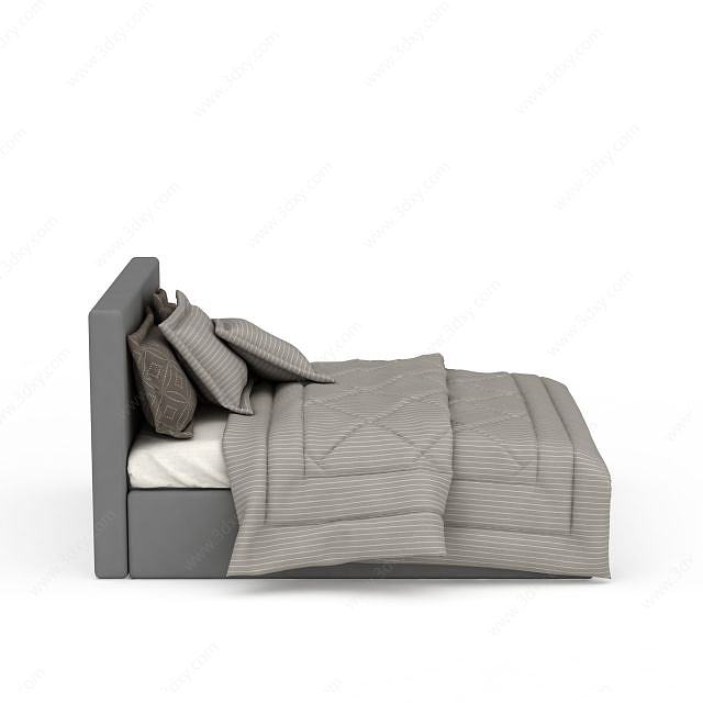 灰色双人床3D模型
