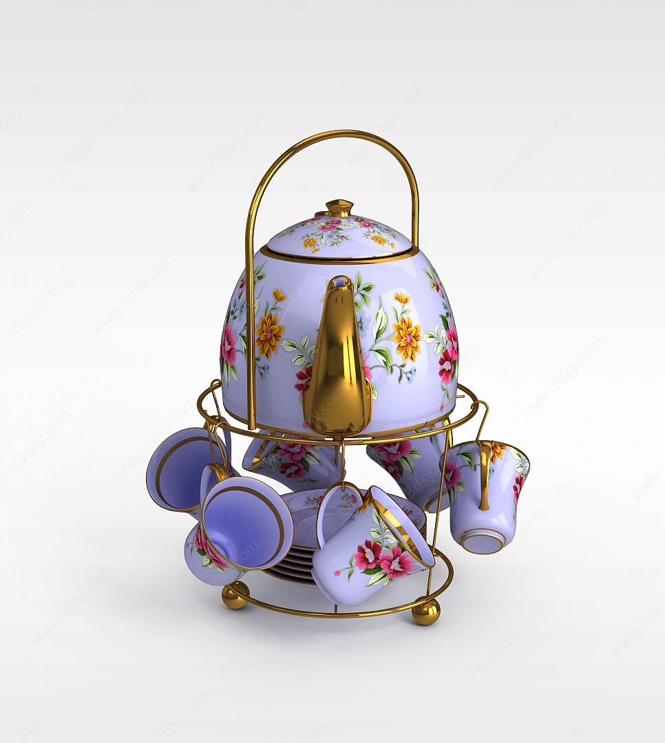 中式现代茶具3D模型