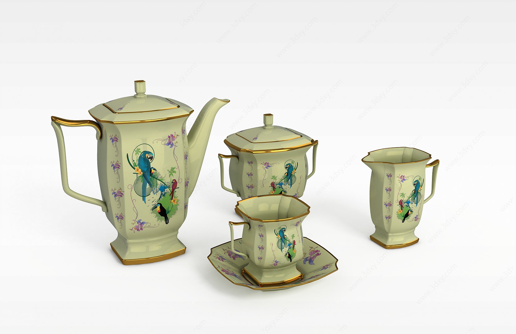 精美茶壶茶杯3D模型