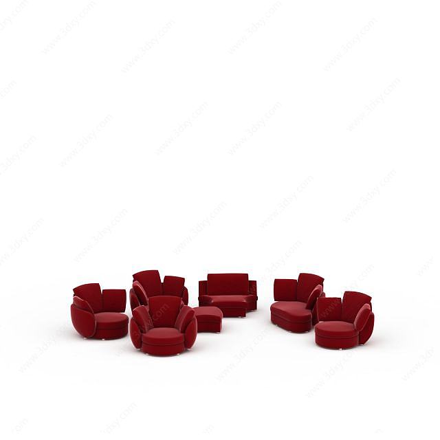 红色单人沙发组合3D模型