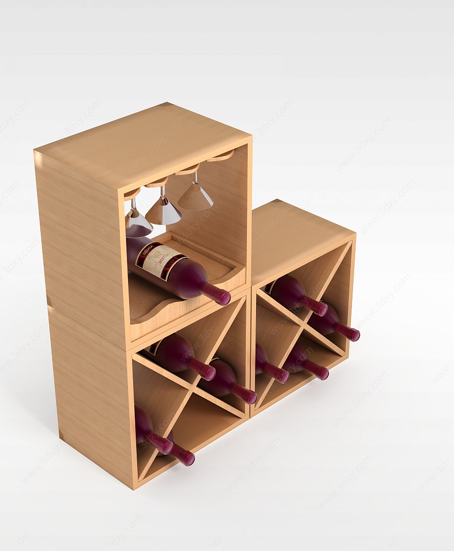 实木红酒酒架3D模型