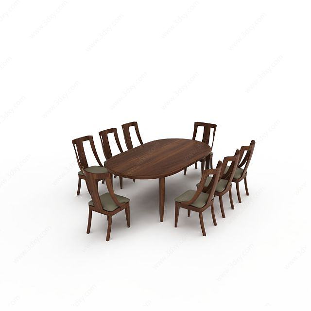 现代实木餐桌椅组合3D模型