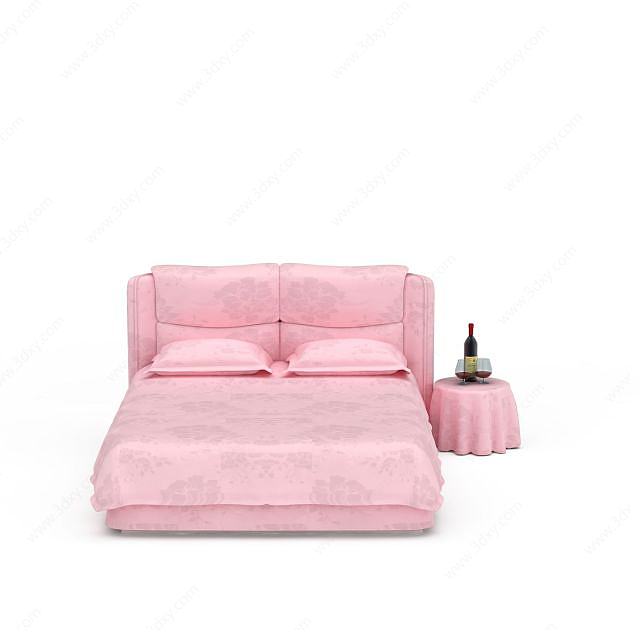 粉色双人床组合3D模型