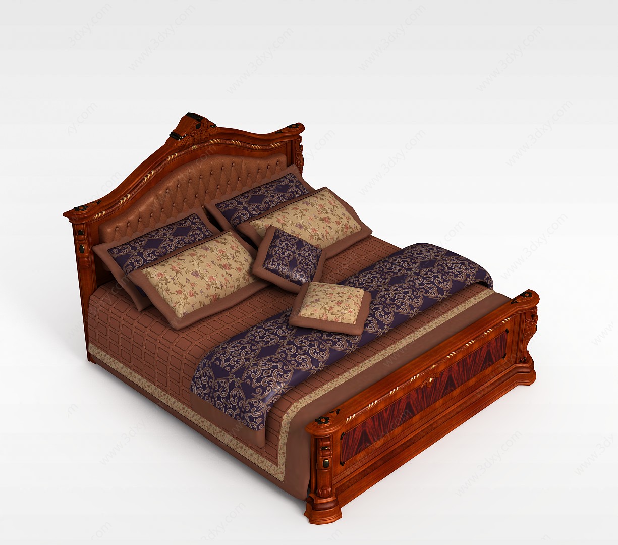 实木卧室双人床3D模型