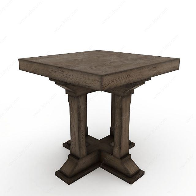 方形复古桌3D模型