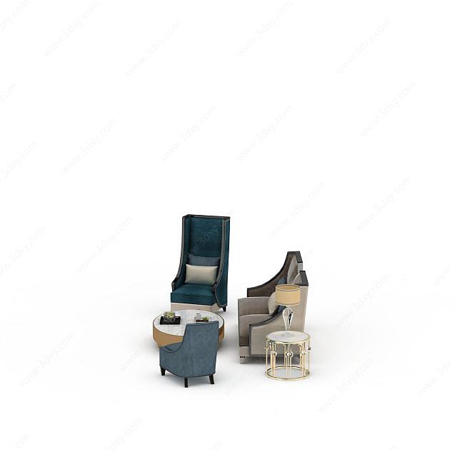 现代风格客厅沙发组合3D模型