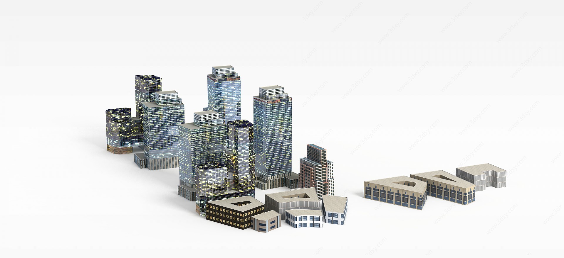 城市综合体夜景建筑3D模型