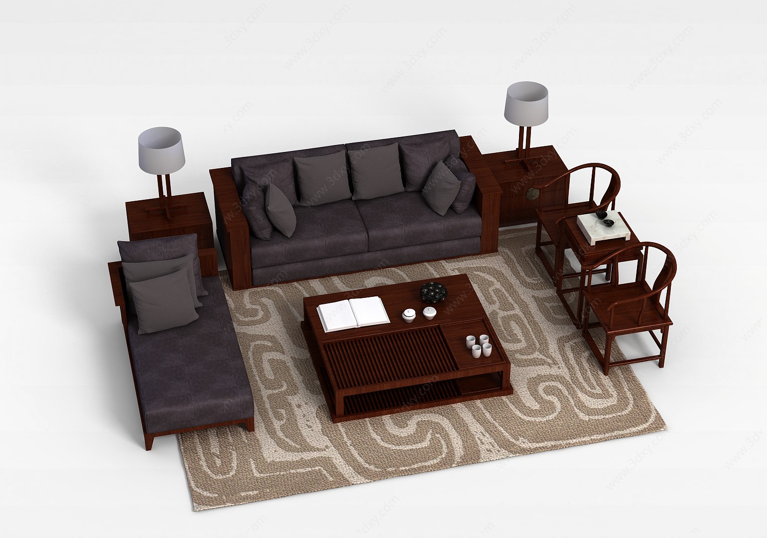 中式组合沙发3D模型