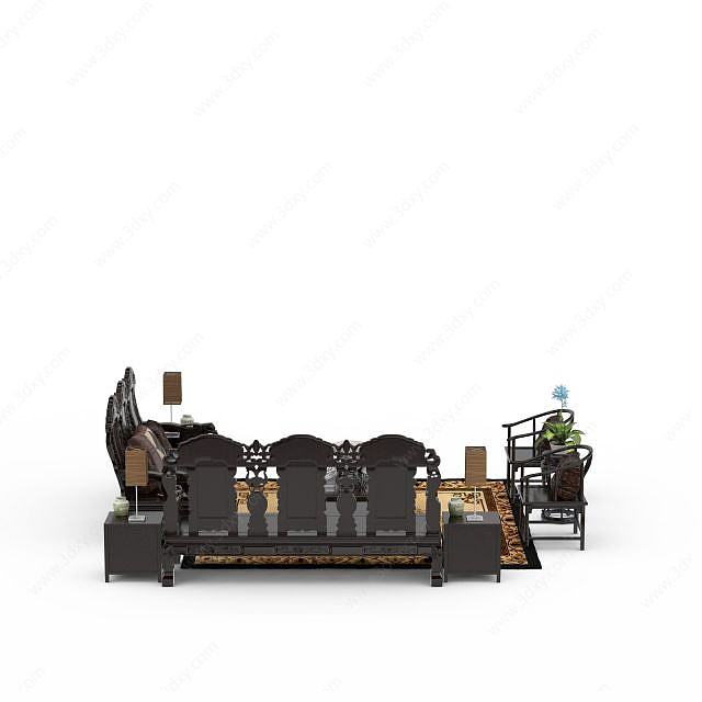 中式简约沙发3D模型