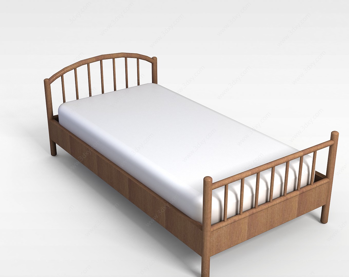 现代实木单人床3D模型
