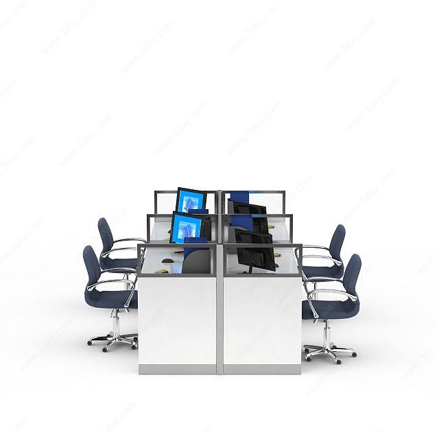 简易办公桌椅组合3D模型