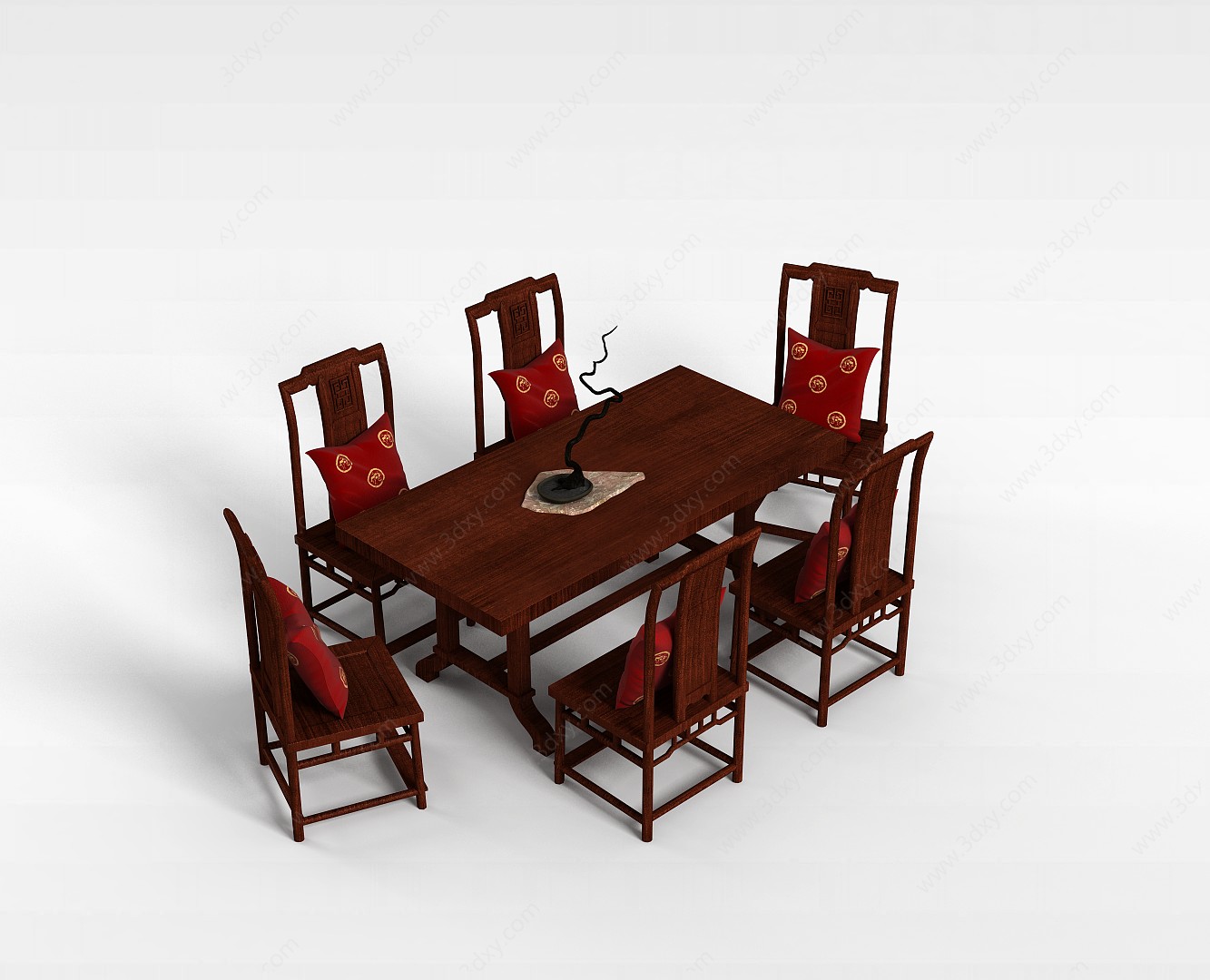 中式实木餐桌组合3D模型