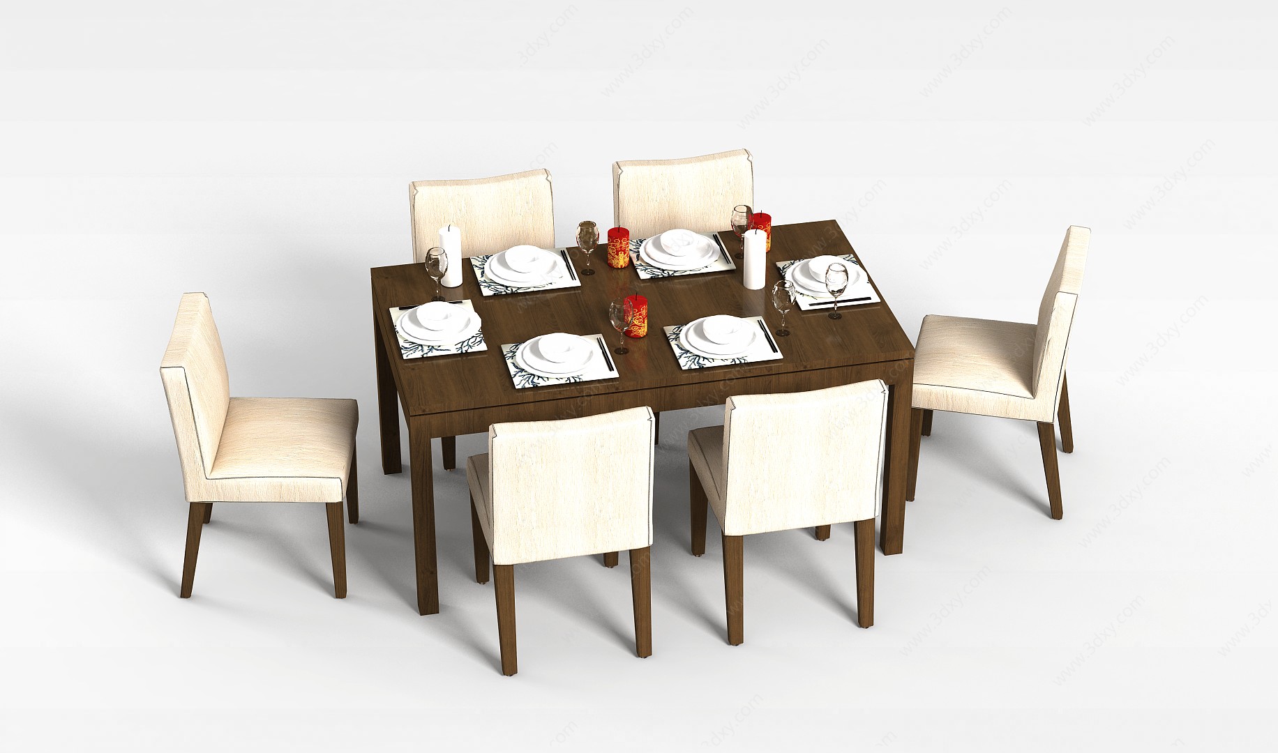 中式餐桌组合3D模型