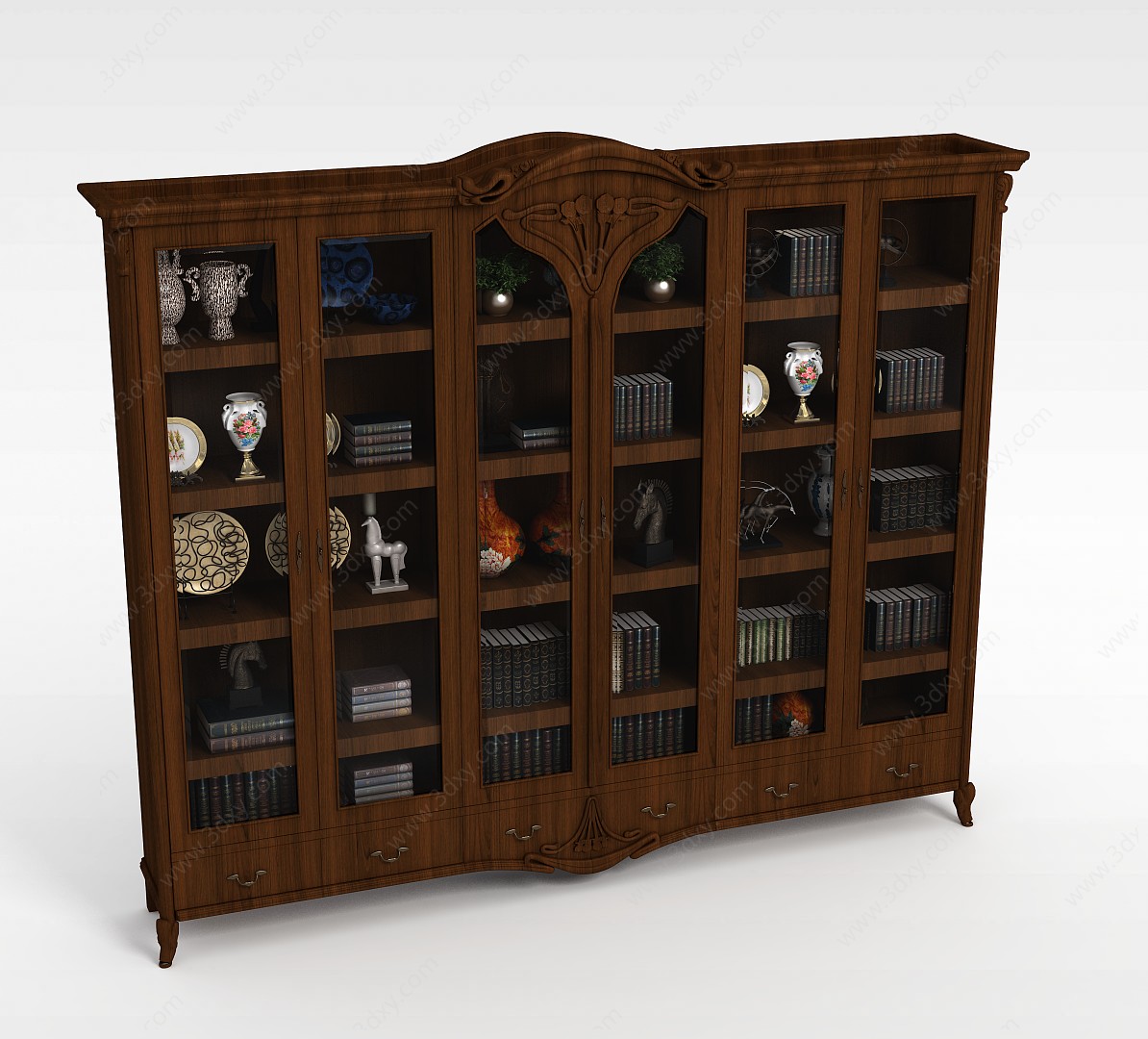 实木办公室书柜3D模型