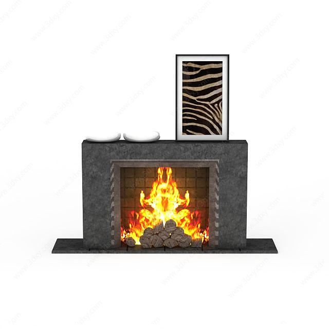 欧式室内真火壁炉3D模型