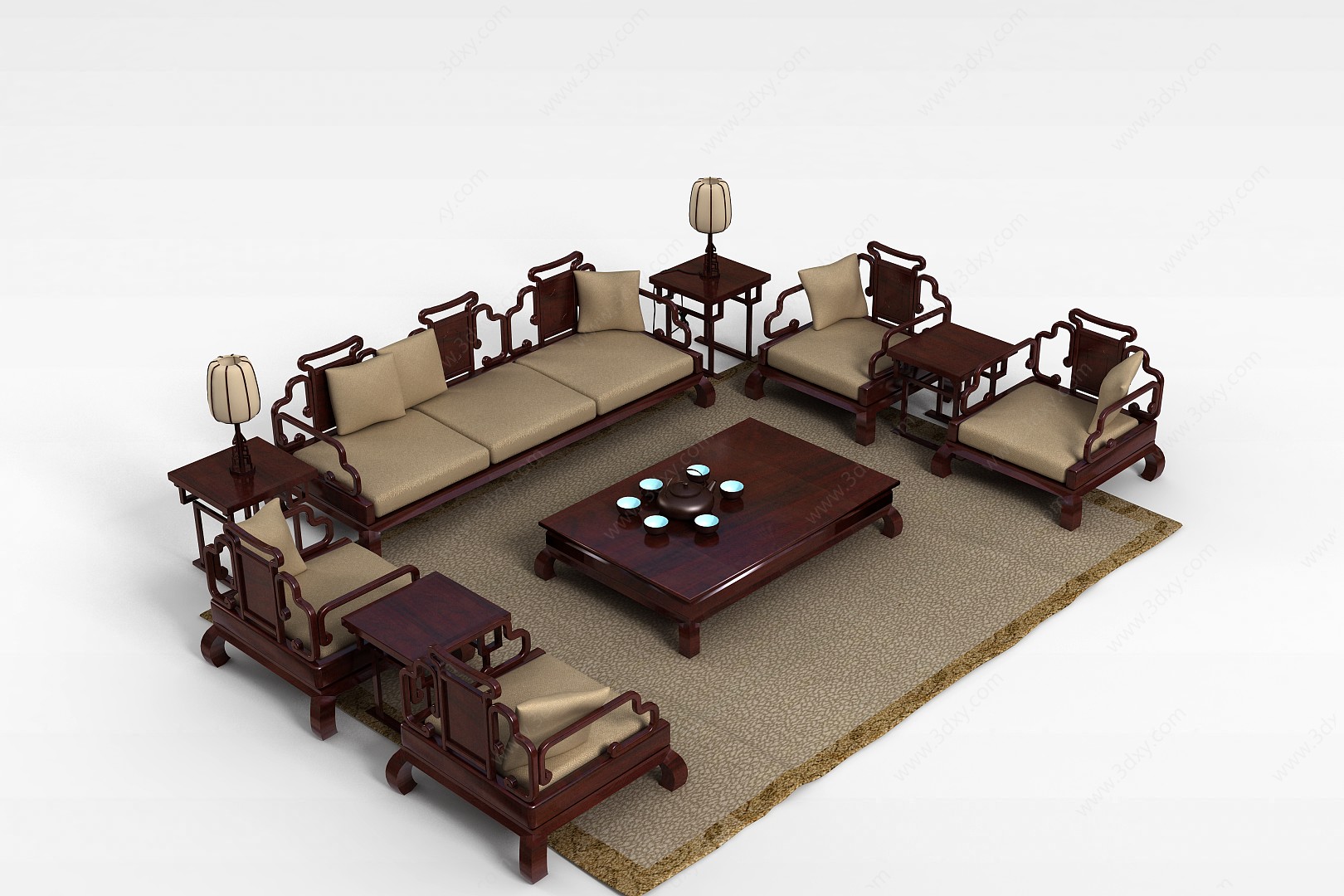 中式风格沙发组合3D模型