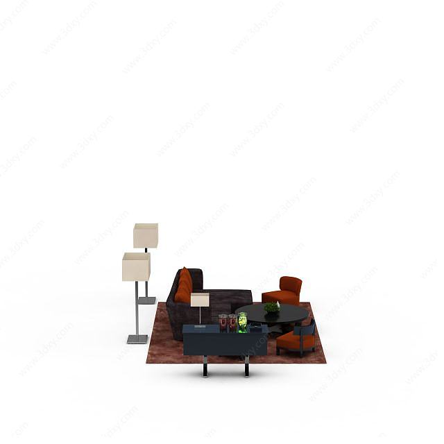 现代休闲沙发茶几组合3D模型