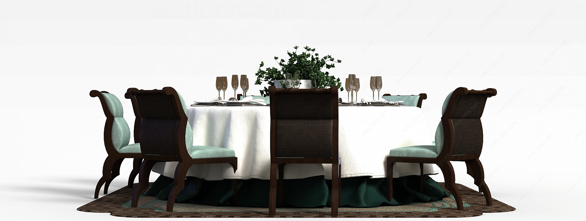 中式餐厅桌椅组合3D模型