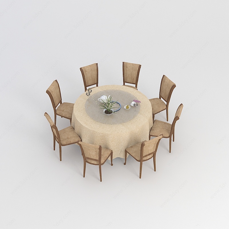 餐厅圆形桌椅组合3D模型