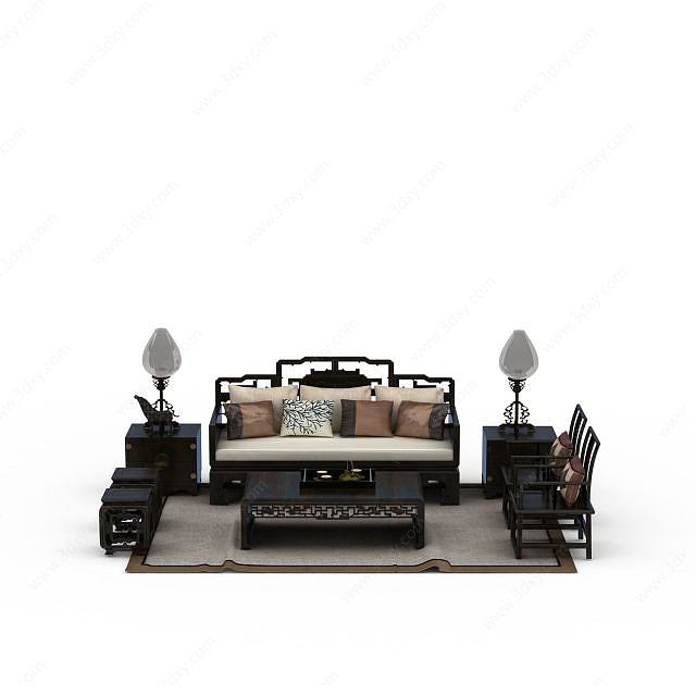 中式客厅家具组合3D模型