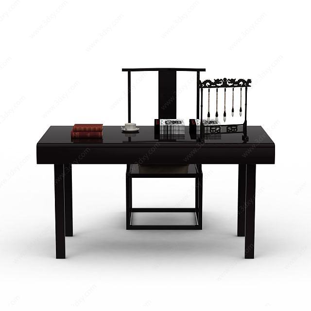 新中式桌椅组合3D模型
