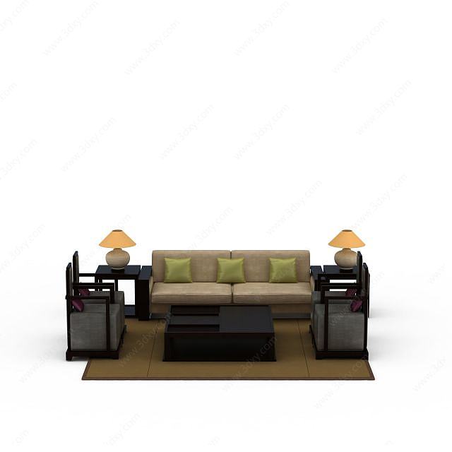 新中式沙发茶几组合3D模型