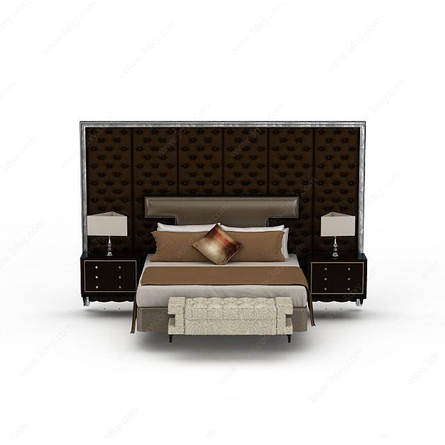 中式风格双人床3D模型