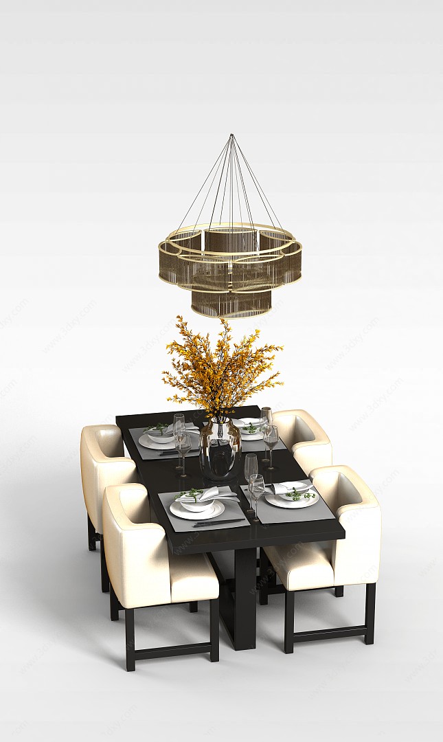 新中式餐桌3D模型