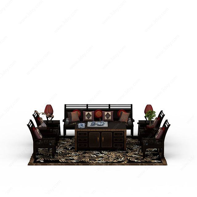 现代中式复古桌椅3D模型