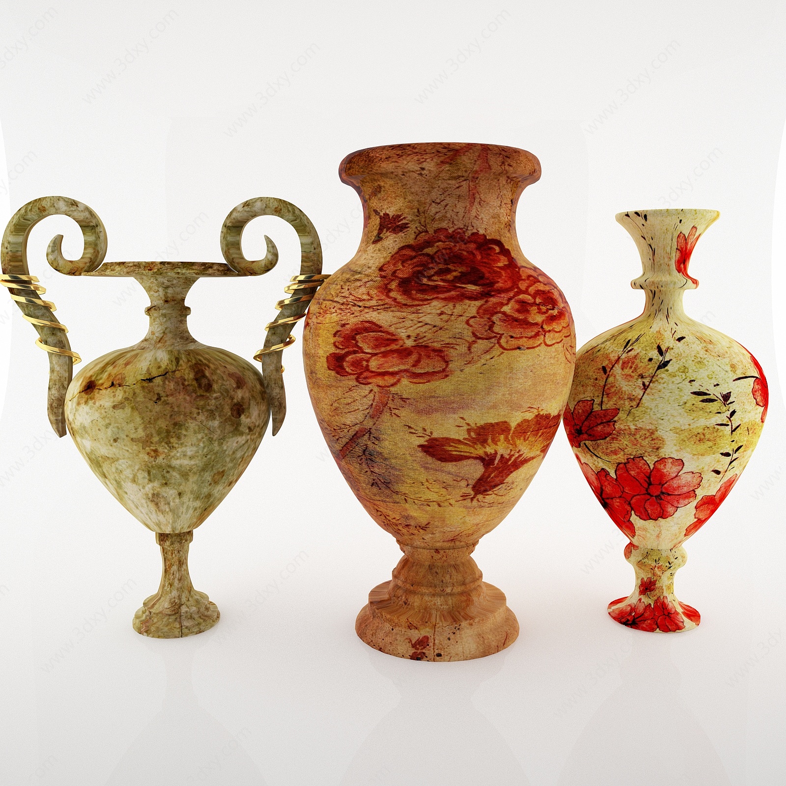 中式复古陶瓷瓶陈设3D模型