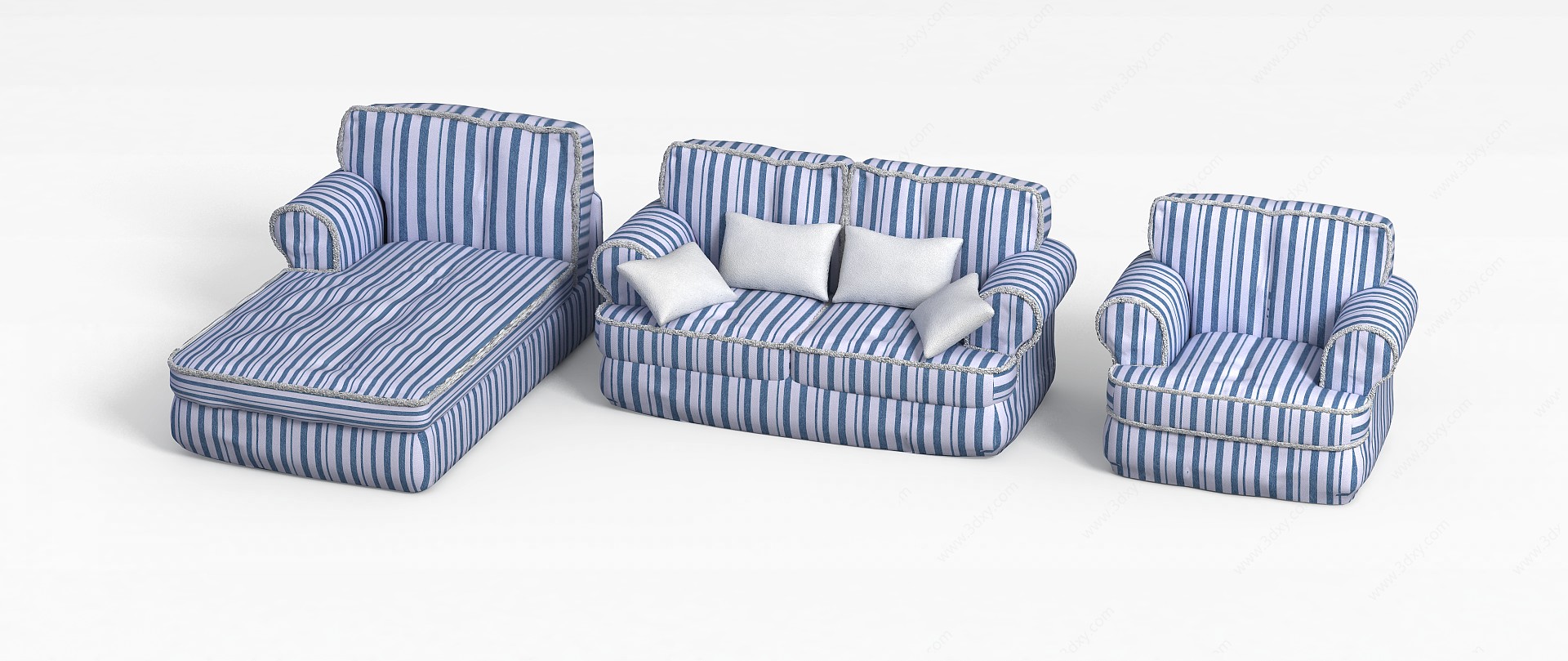 蓝色条纹沙发3D模型