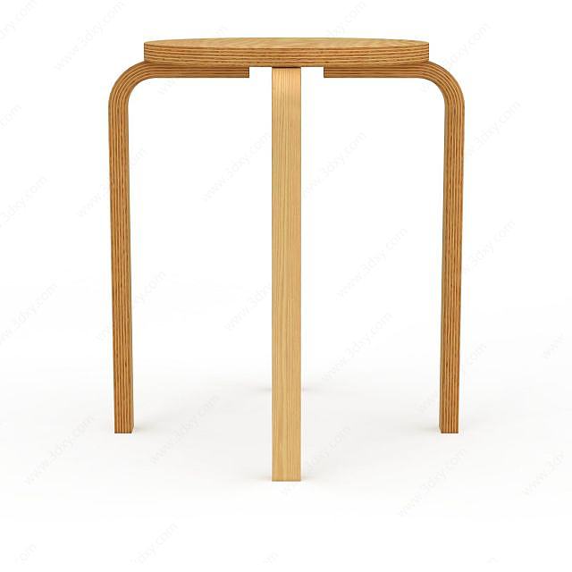 木质圆座凳子3D模型