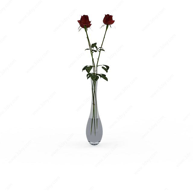 玫瑰花瓶装饰品3D模型