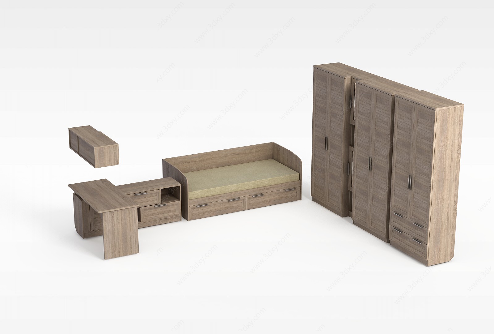 实木卧室床柜组合3D模型