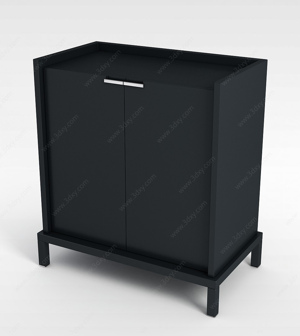 黑色实木鞋柜3D模型