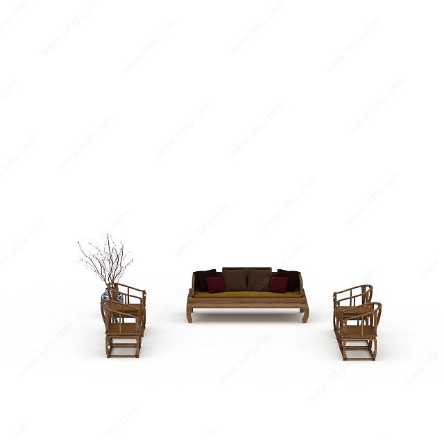 中式客厅沙发3D模型
