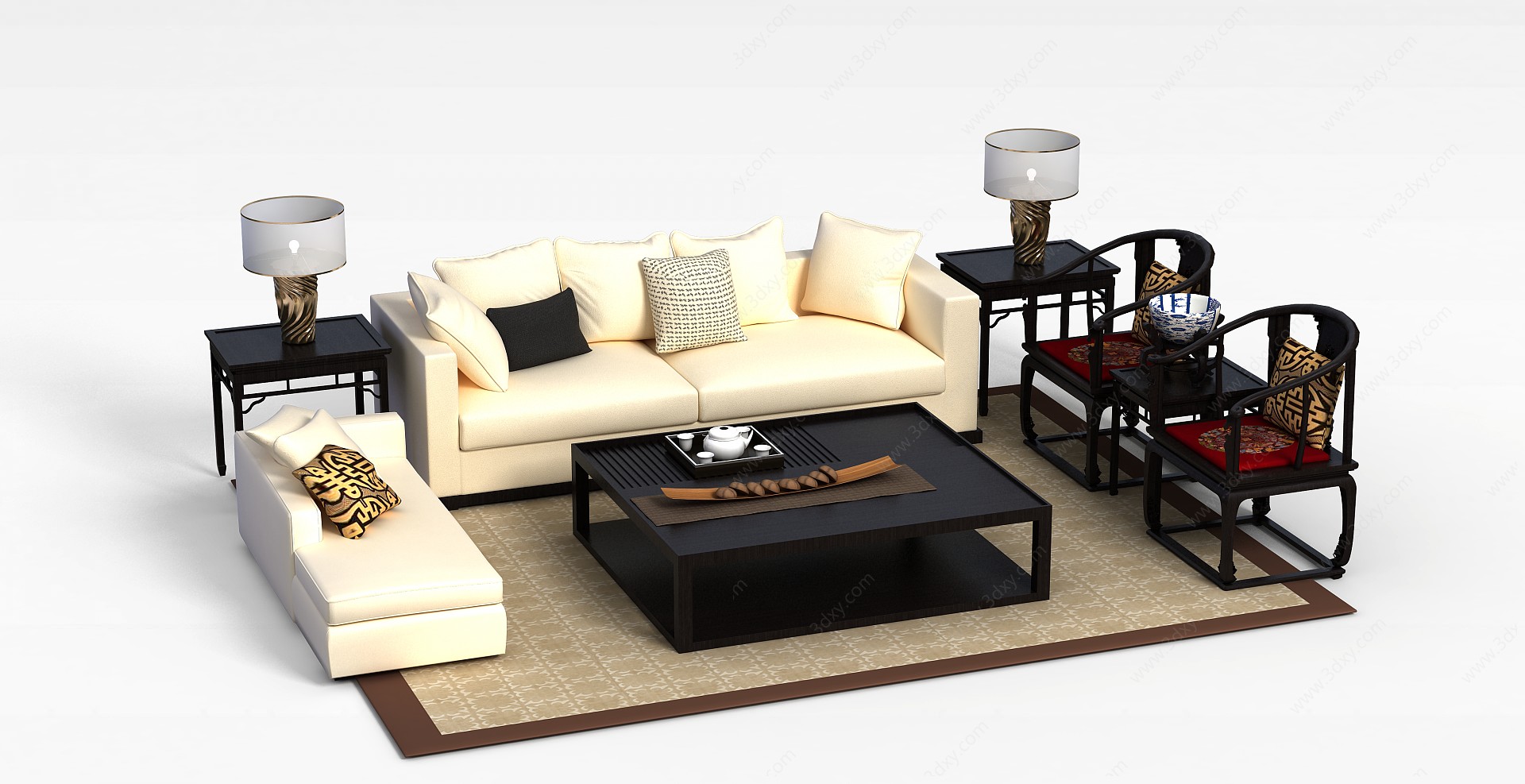 客厅简约沙发组合3D模型