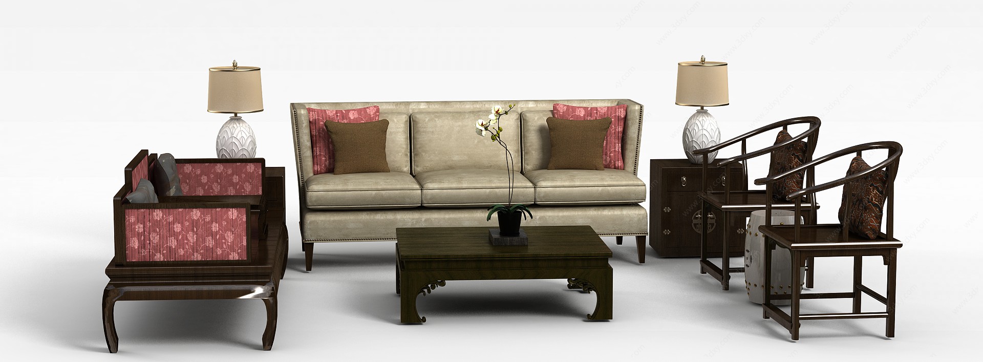 客厅实木沙发茶几3D模型
