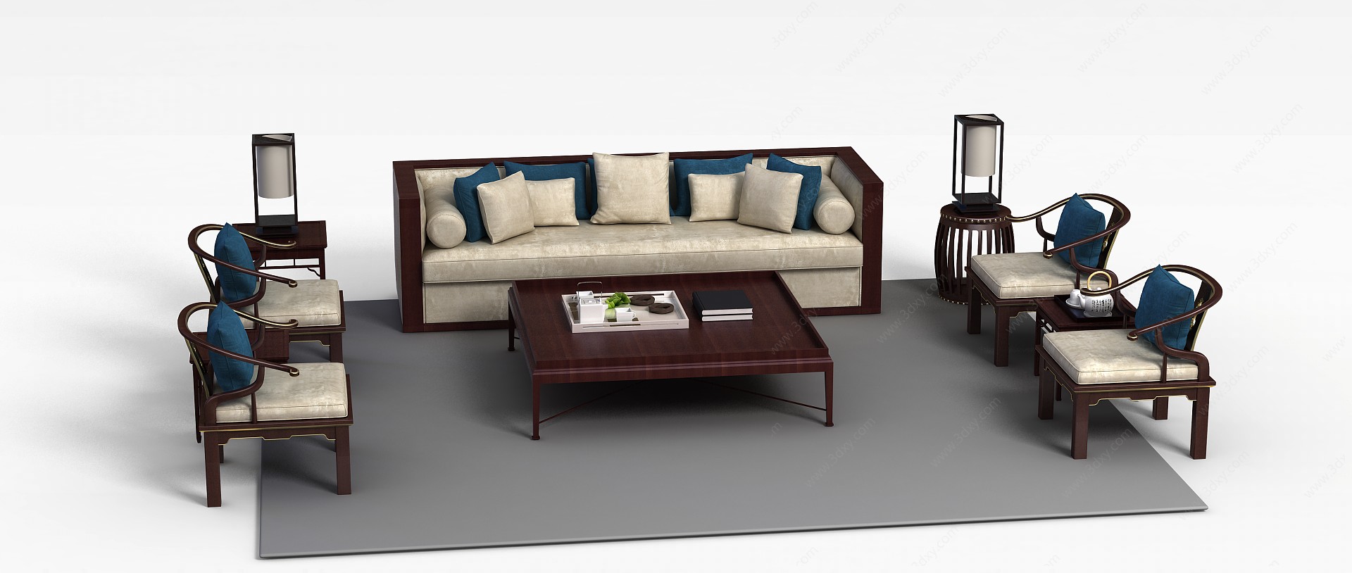 客厅中式沙发组合3D模型