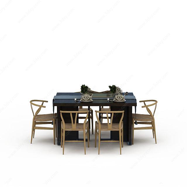 实木餐桌3D模型