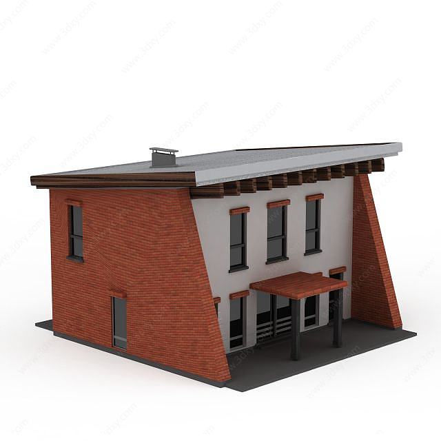 红砖双层楼房3D模型