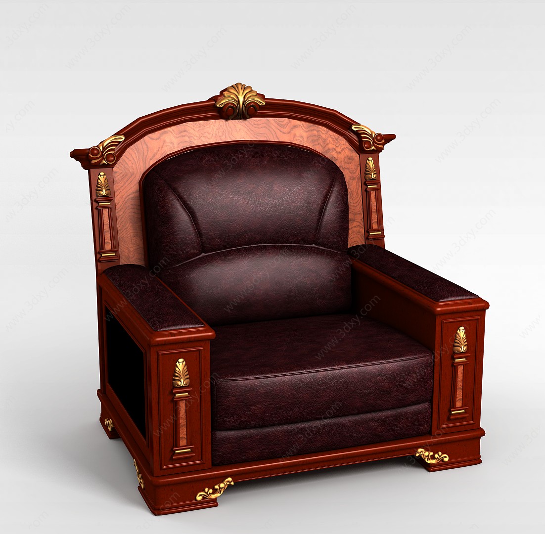 中式木质沙发椅3D模型