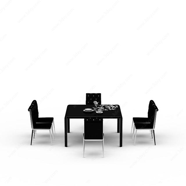黑色木质餐桌椅3D模型