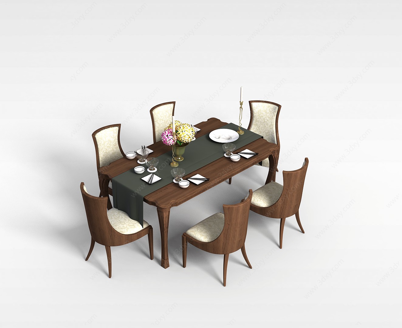 简约餐椅组合3D模型