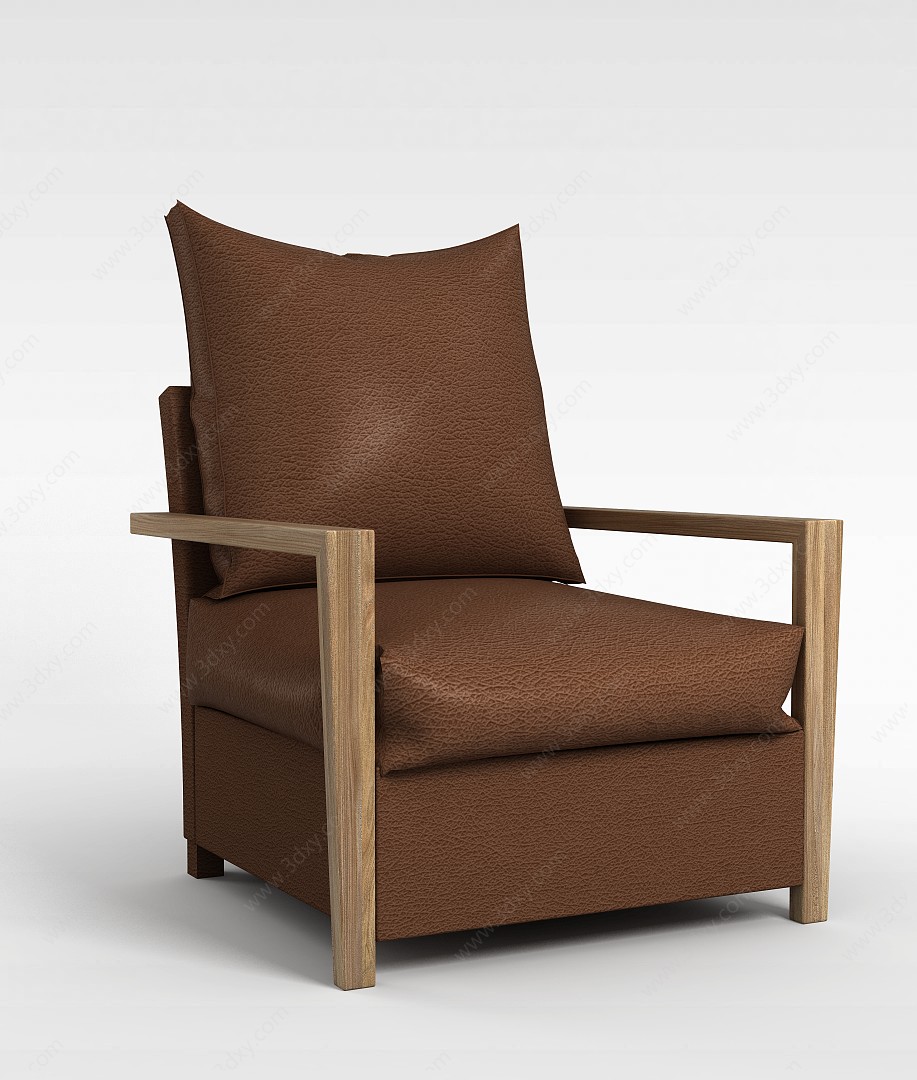 咖啡色单人沙发3D模型