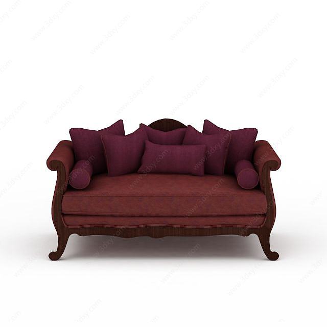 枣红色布艺沙发3D模型