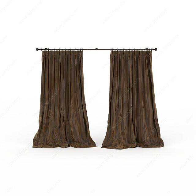 褐色窗帘3D模型