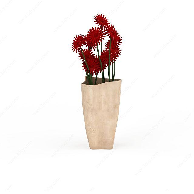 红色花朵盆栽3D模型