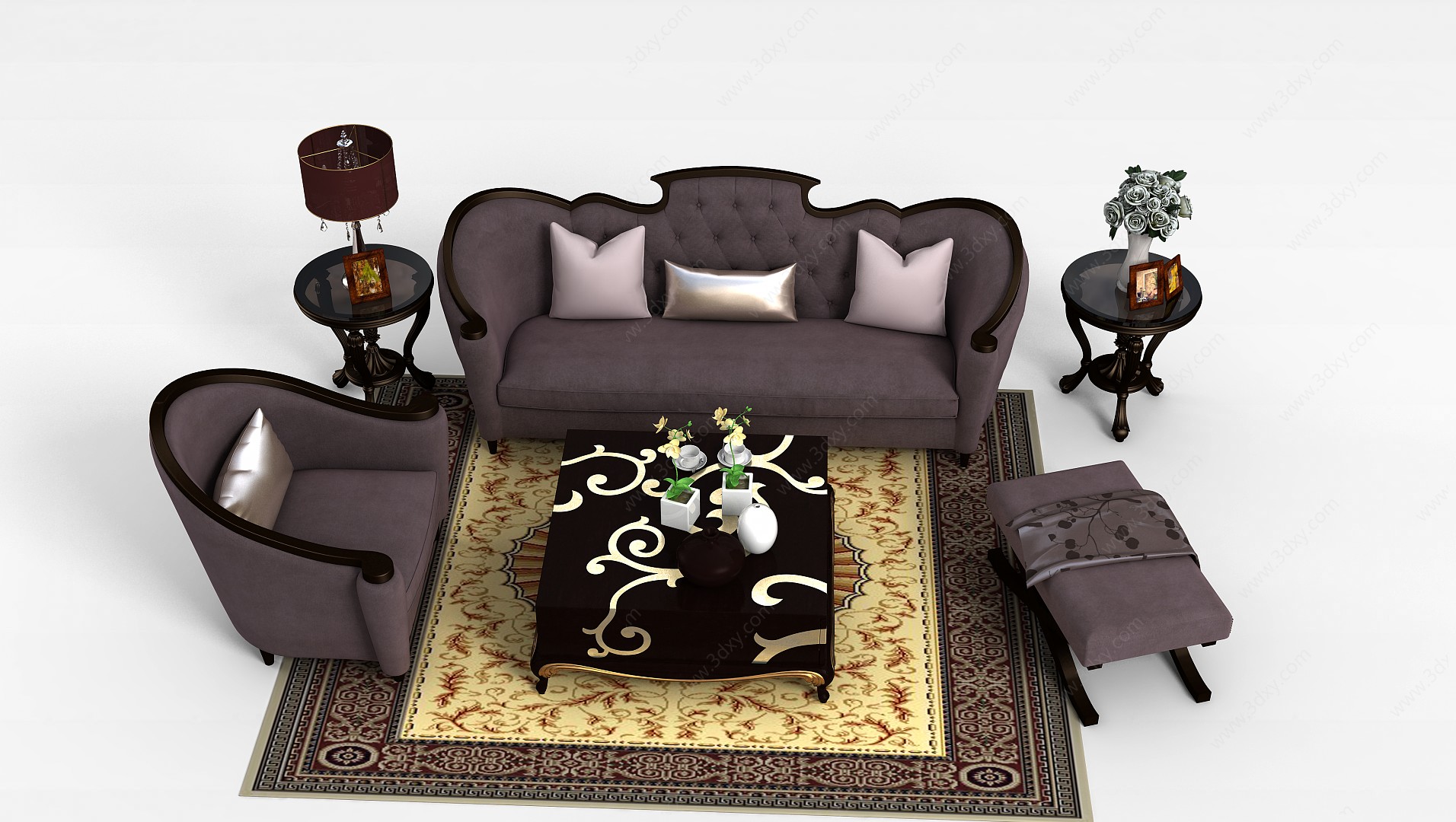 灰色沙发茶几组合3D模型