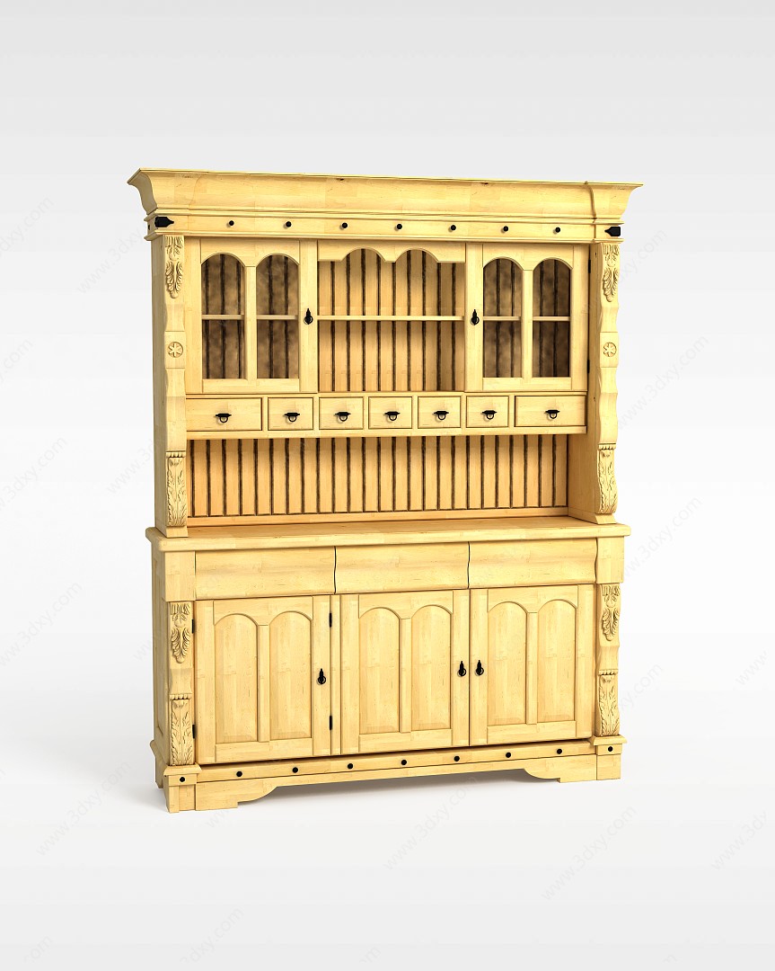 实木雕花橱柜3D模型